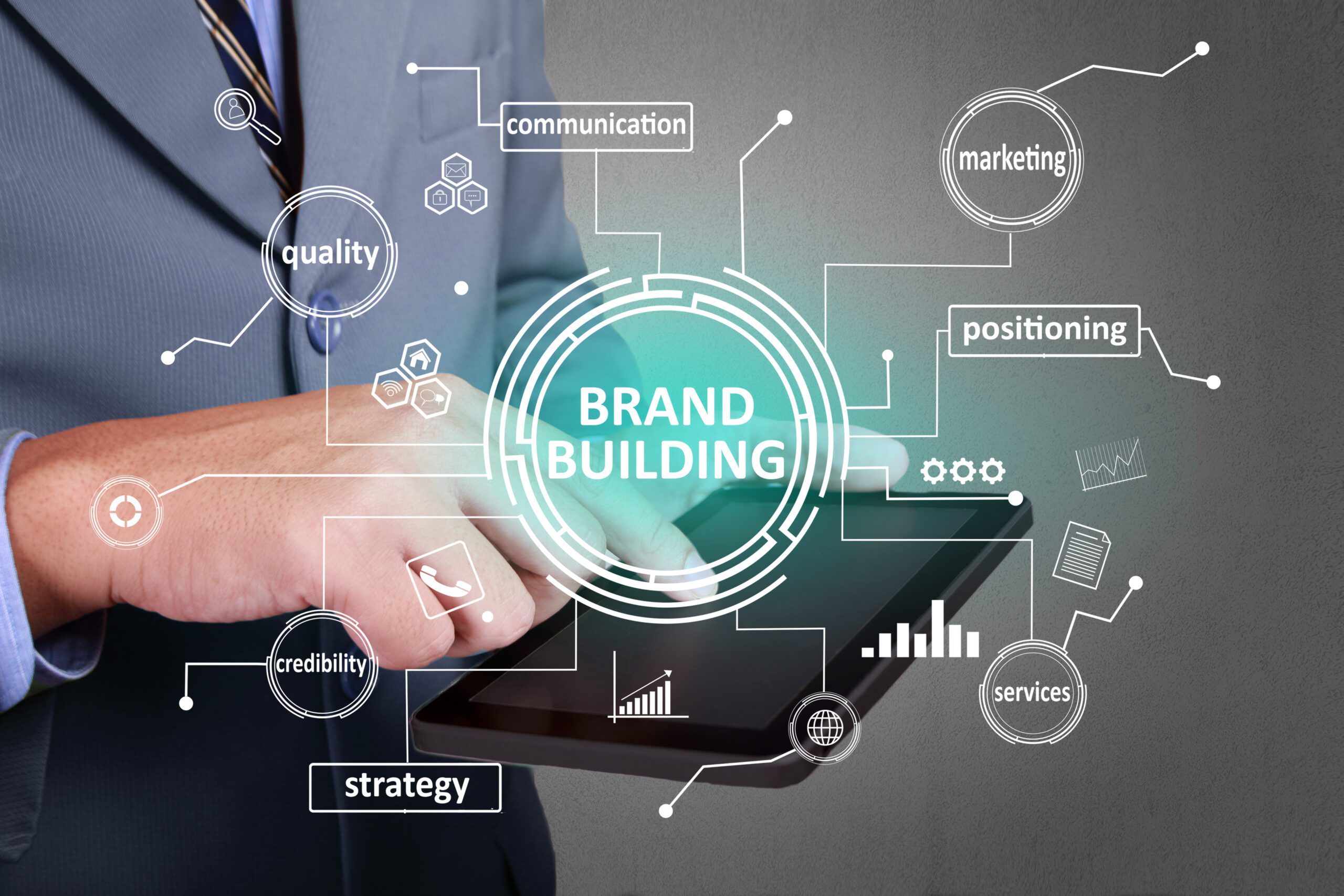 Brand Building, Business Marketing Words Quotes Concept